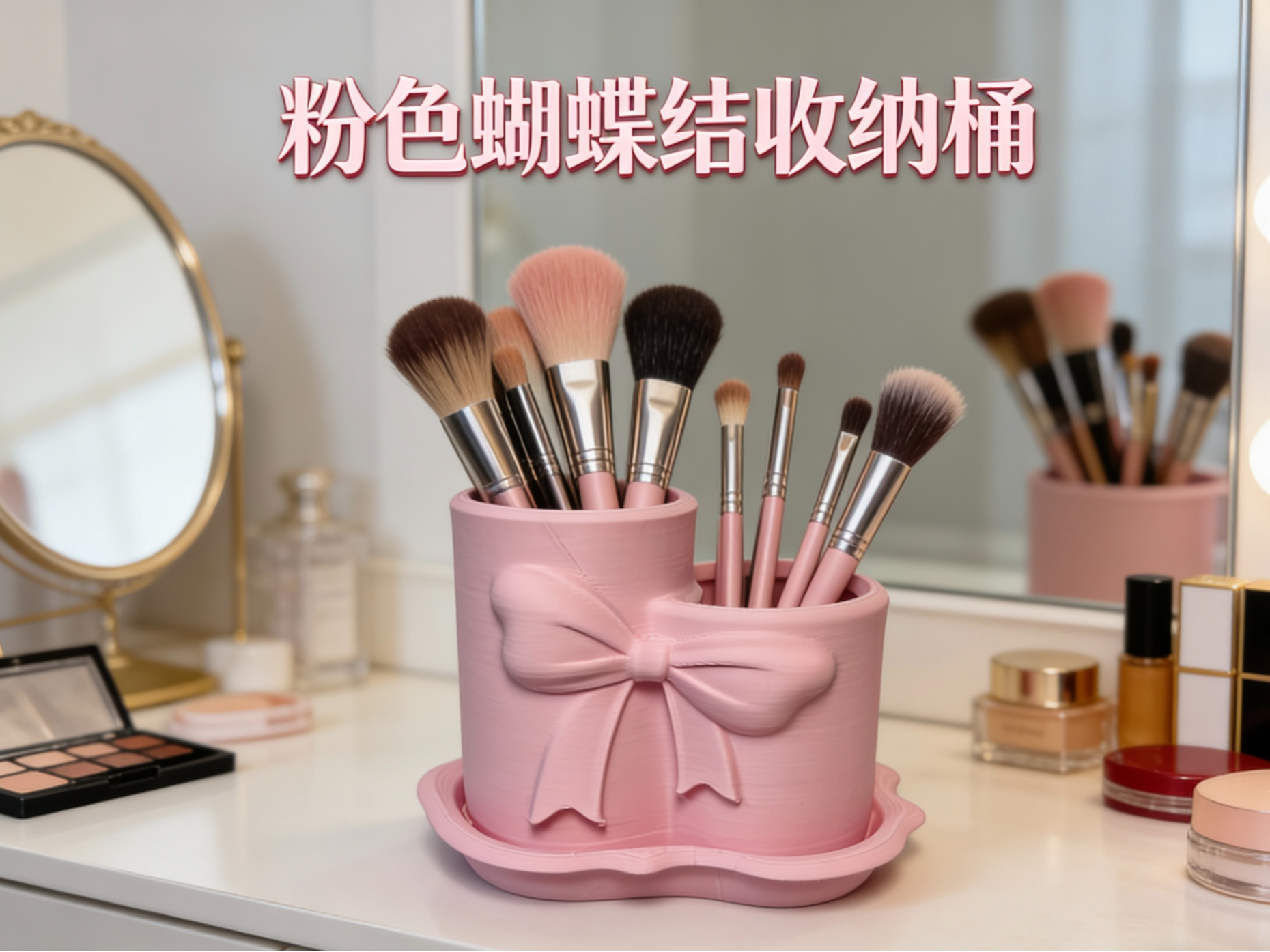 蝴蝶结双口收纳桶 化妆刷桶 家居好物装饰