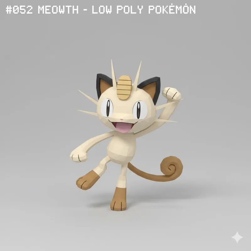 #052 Meowth – Low Poly Pokémon
