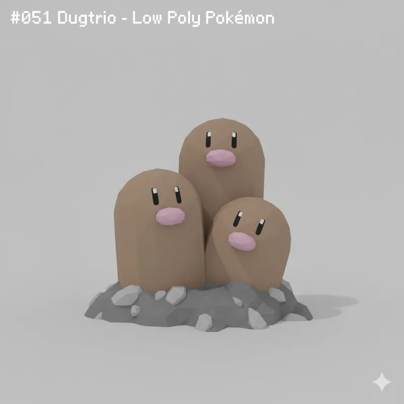 #051 Dugtrio – Low Poly Pokémon