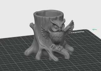 Owl & Tree Stump Pen Holder Organizer Decoration