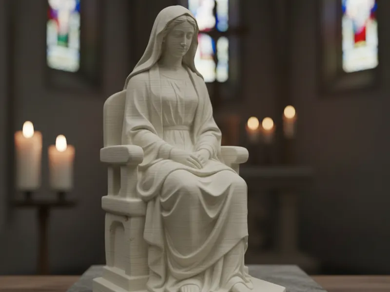 Madonna Vergine Maria seduta realistica scultura