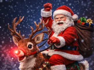 Santa Riding Rudolph