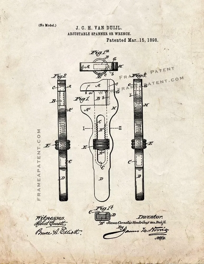 Adjustable Wrench Patent Print Old Look - Picture 1 of 3