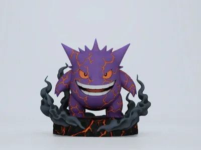 Gengar standing on lava-rock base