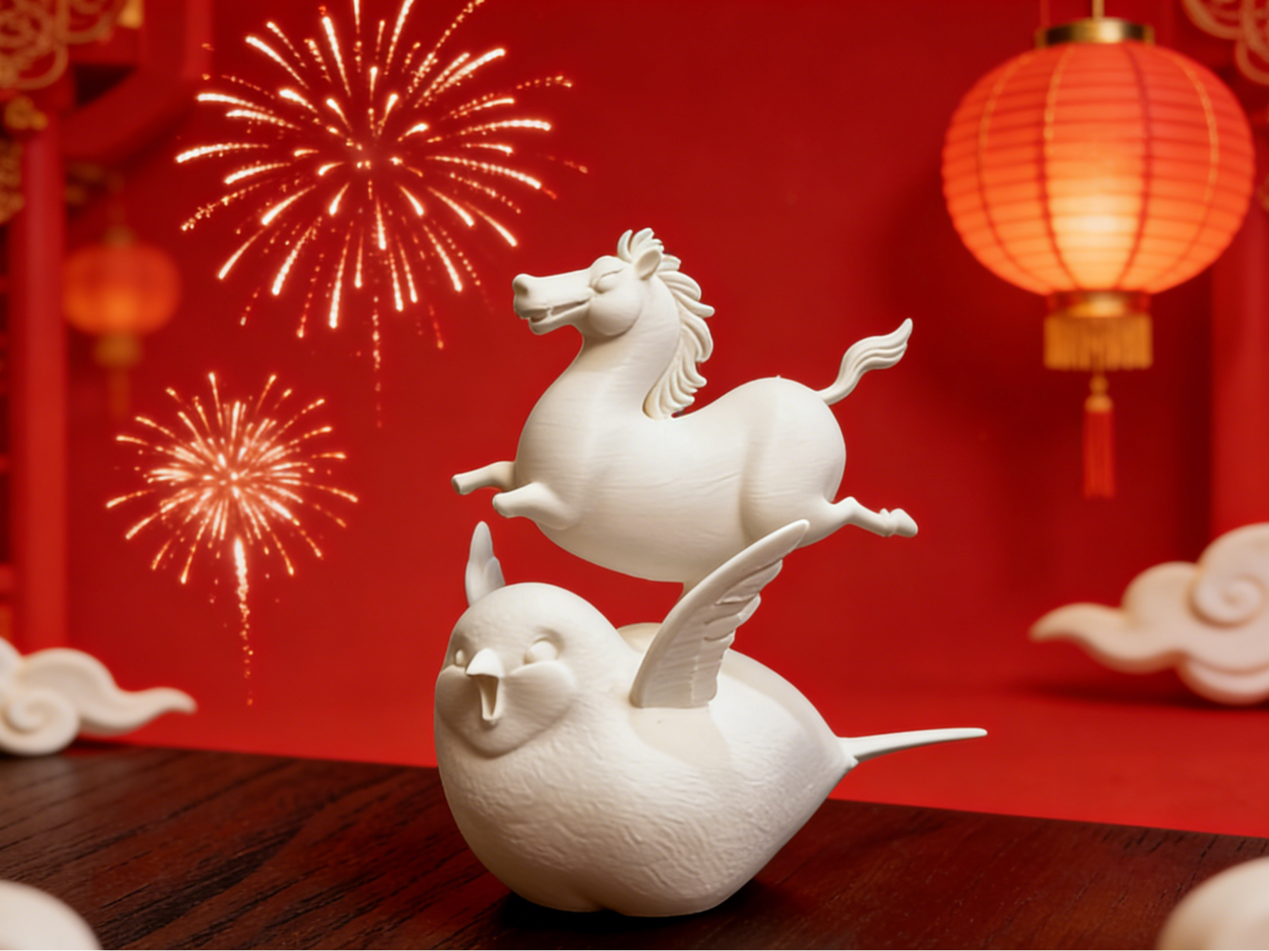 马踏飞燕  白瓷天马踏飞燕，红年烟火跃新春    新年超越极限、一往无前