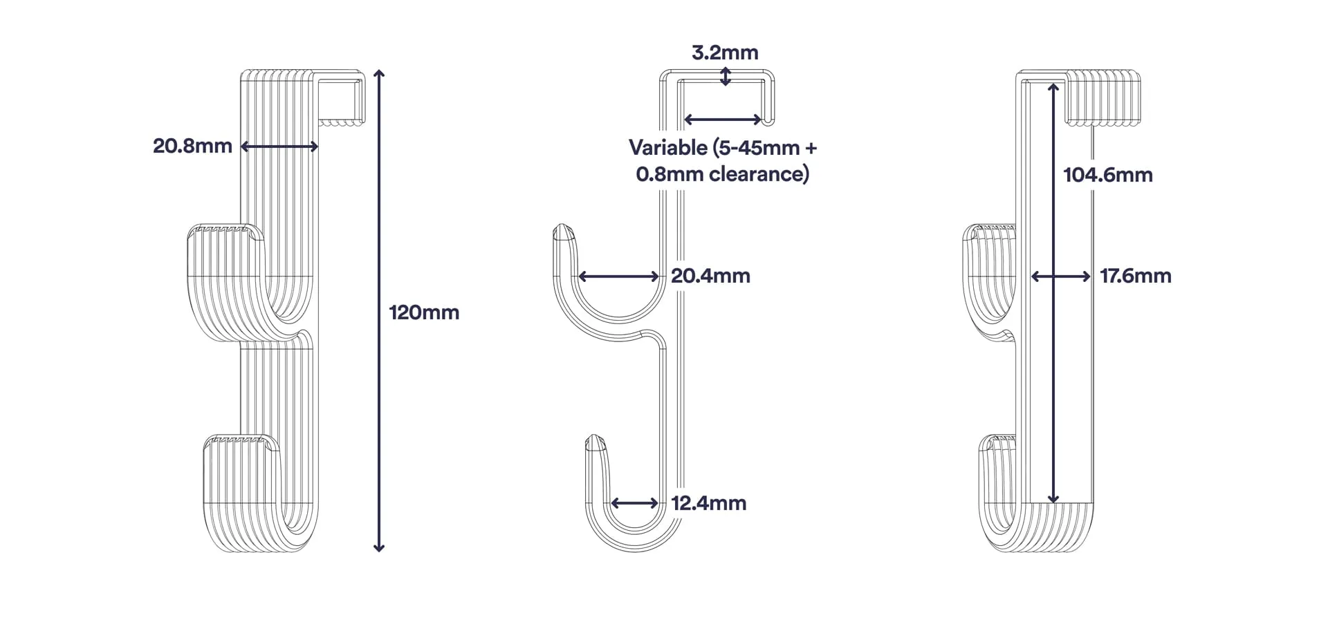 Dimensions of the hook.