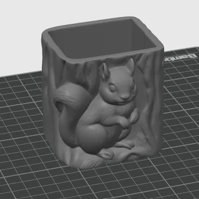 Tree Stump Pen pencil Holder Squirrel Organizer