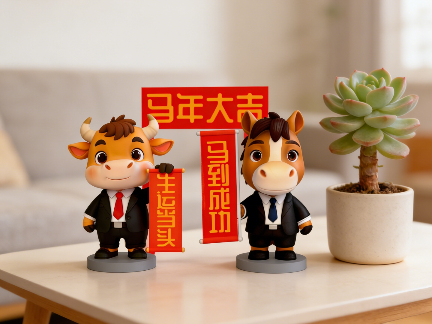 马年马到成功大吉组合创意牛马摆件POP可爱模型摆件