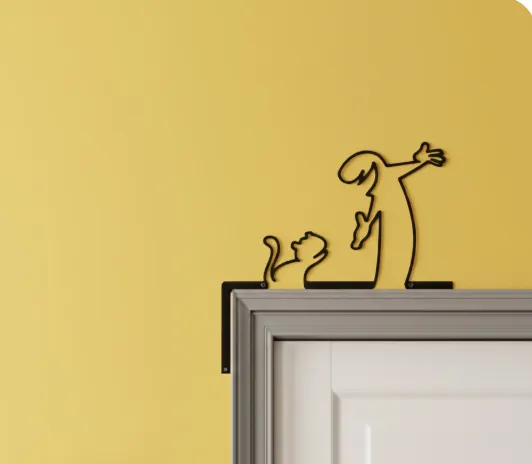 Impatient Man & Cat - Minimalist Door Frame Art