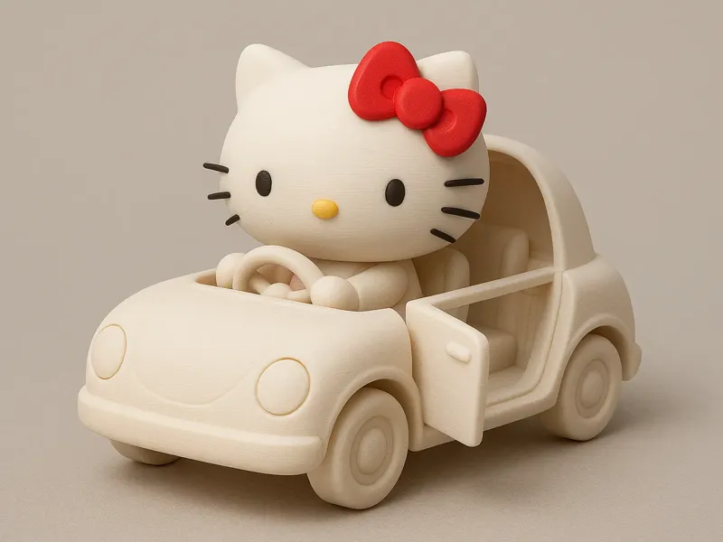 Hello kitty in a car