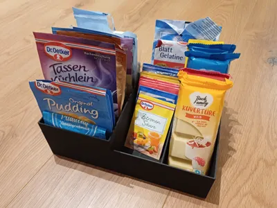 Organizer for pudding, baking powder and couverture chocolate
