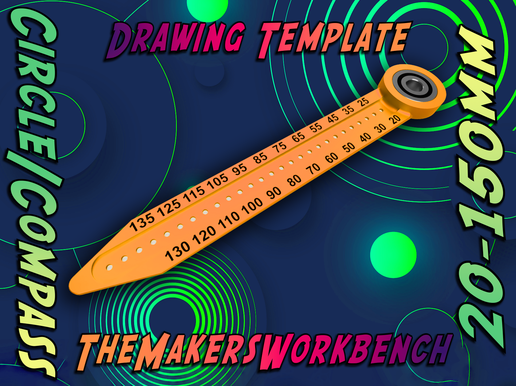 20-150mm Circle Template/Compass with 608 Ball Bearing Pivot