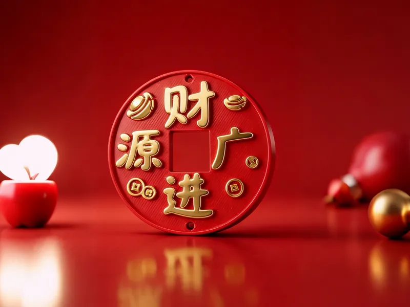 新年财源广进圆牌冰箱贴吊坠，尺寸D60mmxH3mm