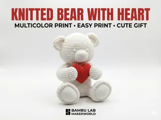 Teddy Bear with Heart - Realistic Knitted Texture