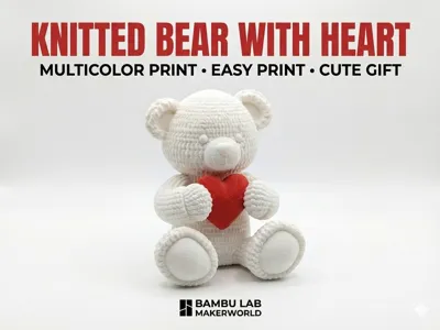 Teddy Bear with Heart - Realistic Knitted Texture