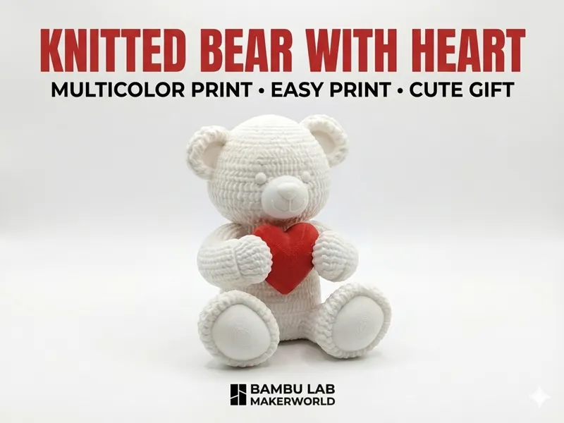 Teddy Bear with Heart - Realistic Knitted Texture