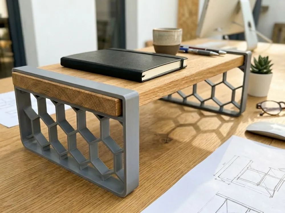 Two Shelf Riser Customizable shelf riser with hex ribs - Free 3D Print Model - MakerWorld
