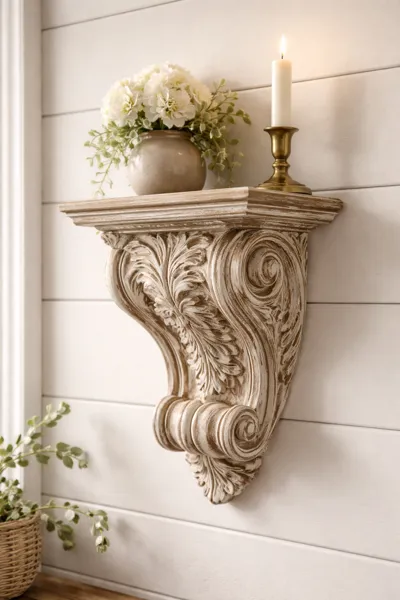 Antique Scroll Corbel Shelf – Farmhouse Wall Decor