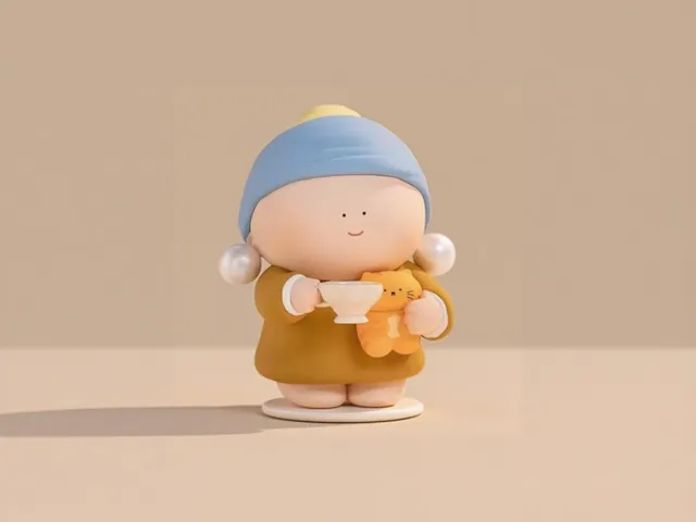 戴珍珠耳环的少女抱熊-大艺术家大美术馆大都会创意摆件儿童涂色