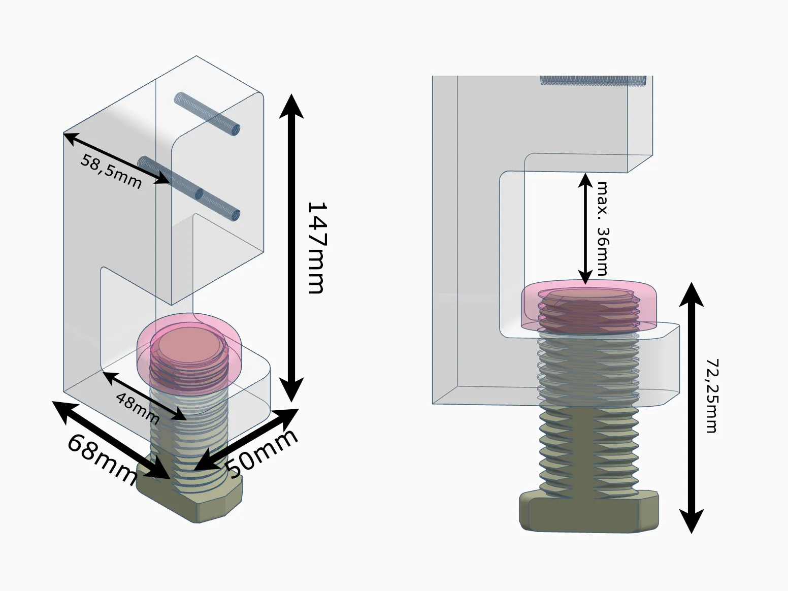 Diagram showing the dimensions of this clamp