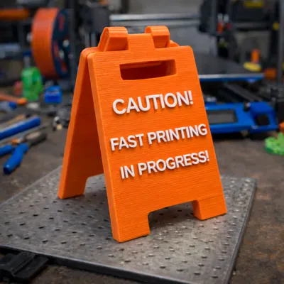 "CAUTION!! FAST PRINTING IN PROGRESS", Sign