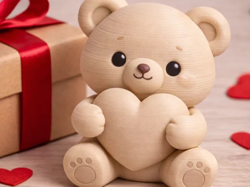 Cute Teddy Bear Holding Heart – Valentine Figurine