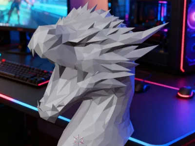 low poly dragon headphone stand