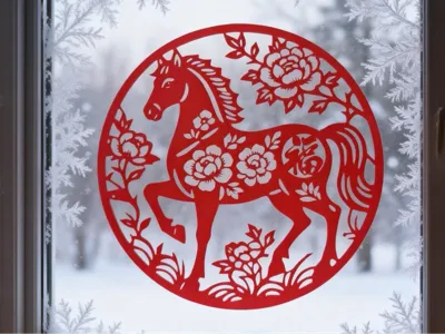 Year of the Horse Window Paper Cut - Instant Fortune