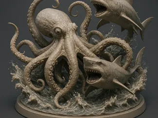 Krakenkampf mit hai