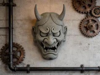 日本鬼脸雕塑 Japanese Oni Mask / Demon Face Sculpture