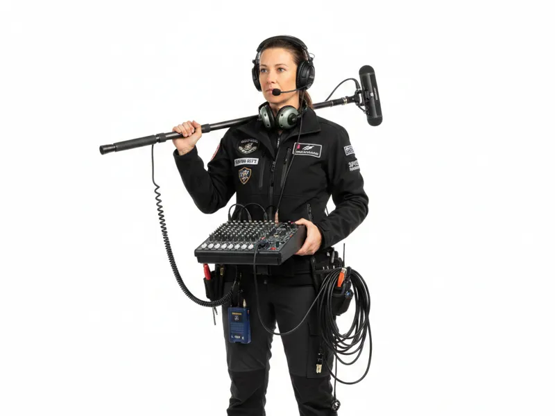 Slot car 1/32 female sound engineer for film crew