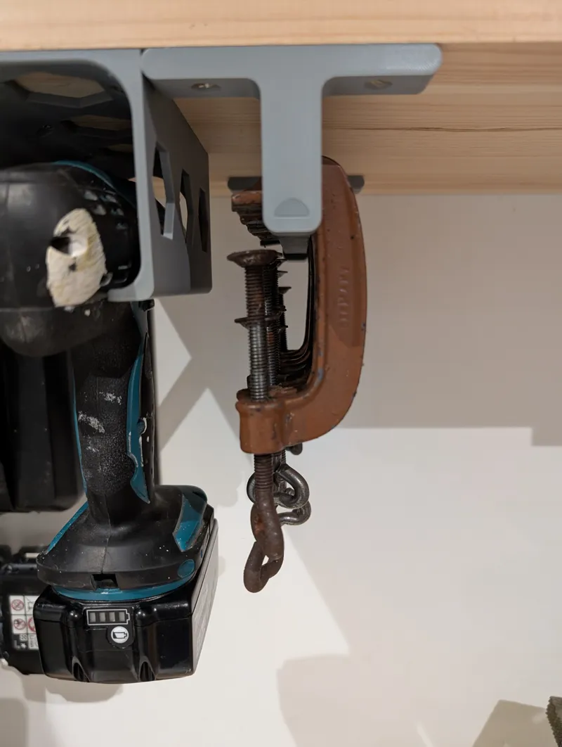 Under-Shelf Rack Hanger Clamp & Tool Holder