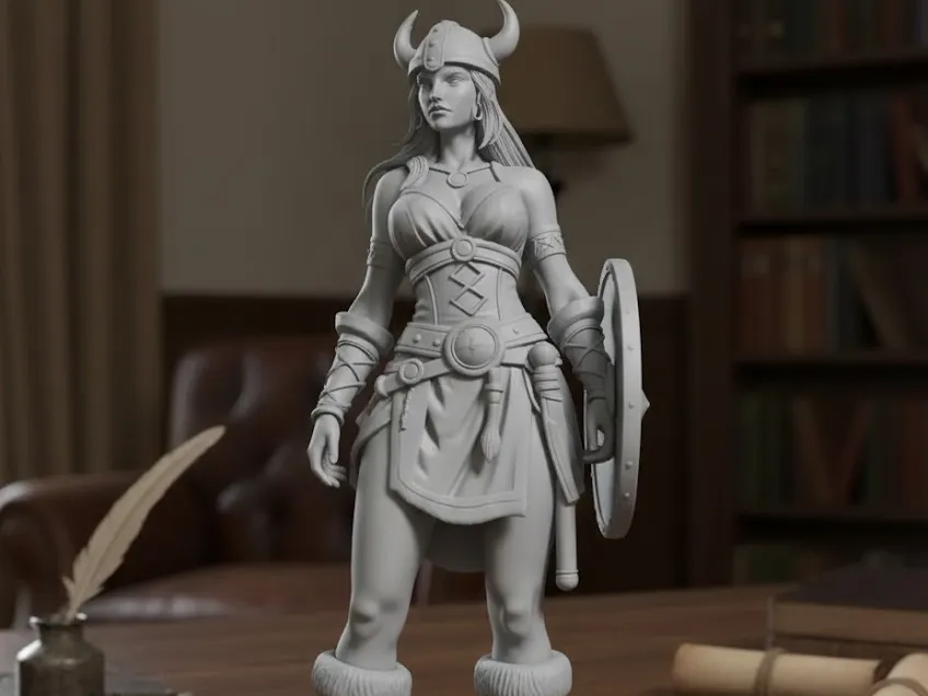Figurine femme viking au bouclier