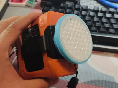 Waist-mounted fan (Red Armor Small Wind Pot) converted to a soldering fume extractor