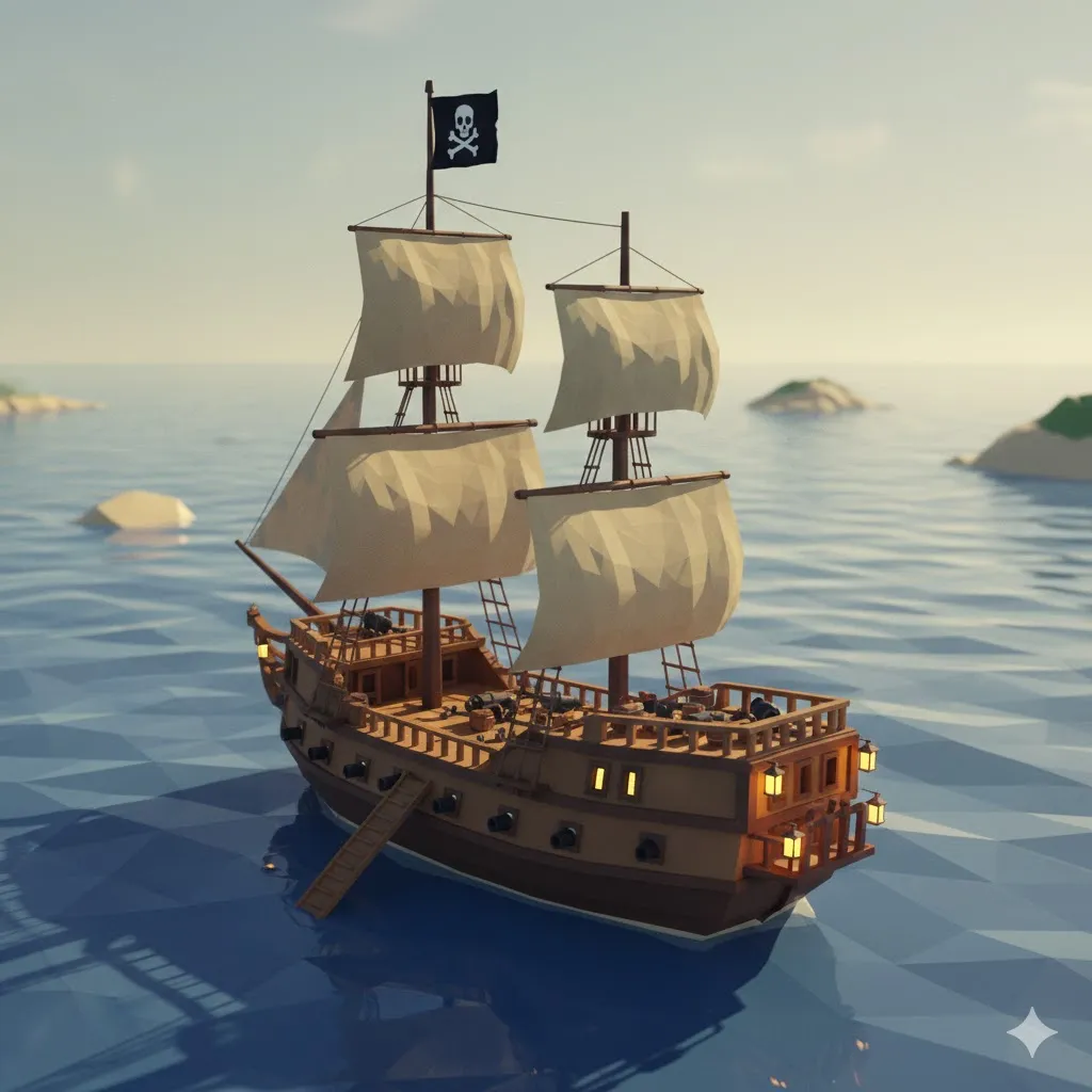 Low Poly Pirate Ship - Free 3D Print Model - MakerWorld