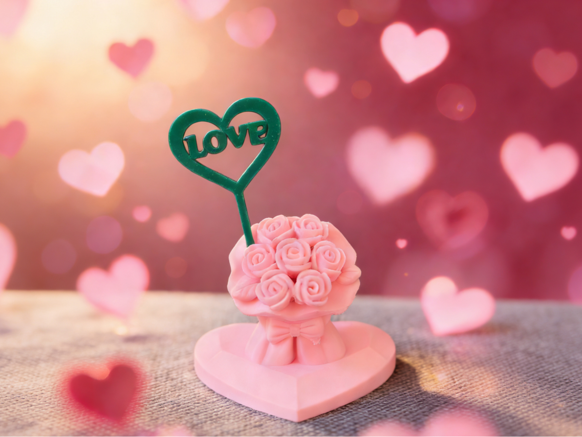 情人节玫瑰花花束 爱心love小摆件  情人节礼物 底部文字支撑定制修改