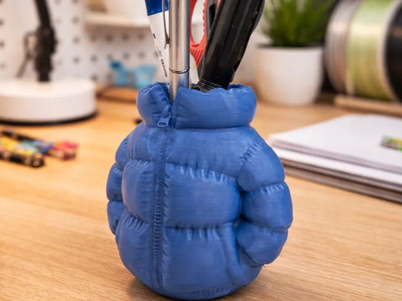 puffy jacket style pen holder 