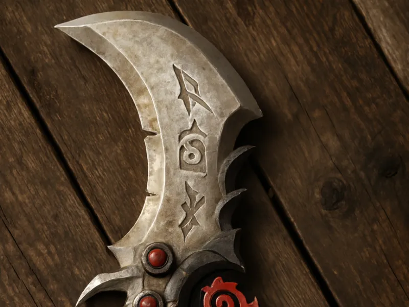 Ornate curved bladed weapon. 