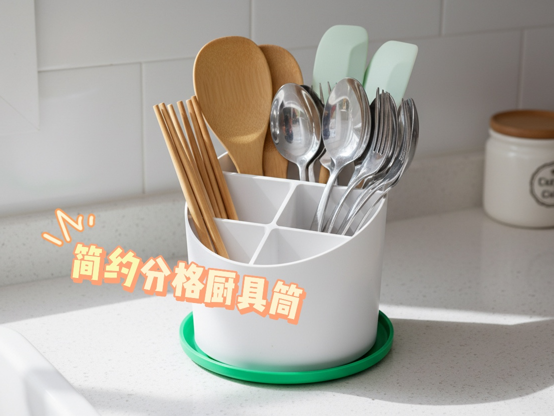 简约分格餐厨筒 厨具筒 带沥水盘