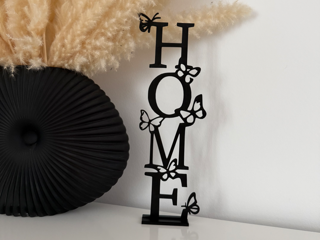 "HOME" with Butterflys Deko mit Standfuß
