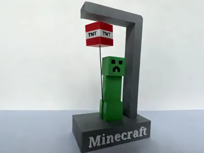Creeper pulling TNT - Minecraft - Levitating Model - Light Compatible