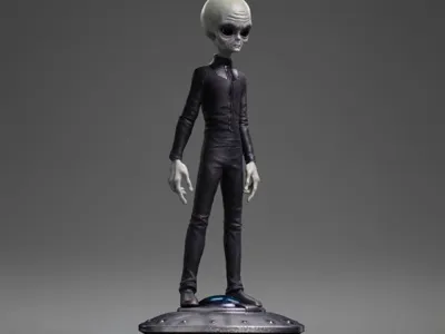 grey alien on his saucer