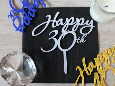 Happy 30th Birthday Cake Topper - Elegant Design