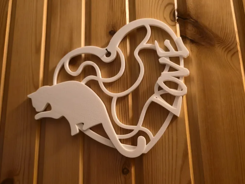 Decorazione da appendere con gatto e scritta love.