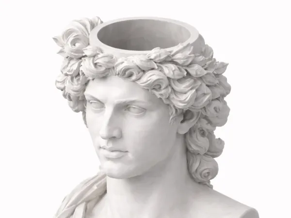 Pot de fleurs buste de dieu grec