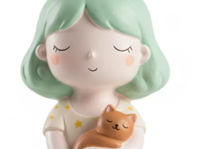 Vase with a girl with a cat