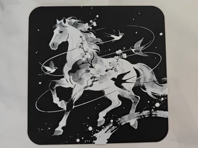 2026 Ink Wash Print - White Horse Green Swallow 001