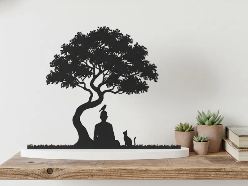 Silhueta Monge Meditando Meditação Decoração