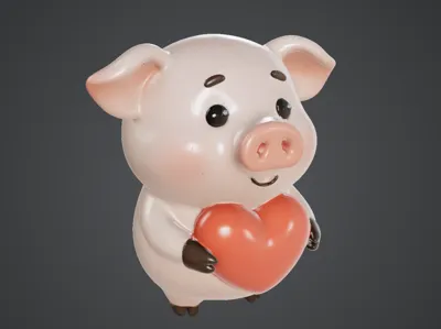 Cute pig holding a heart