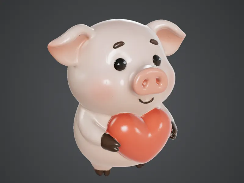 Cute pig holding a heart